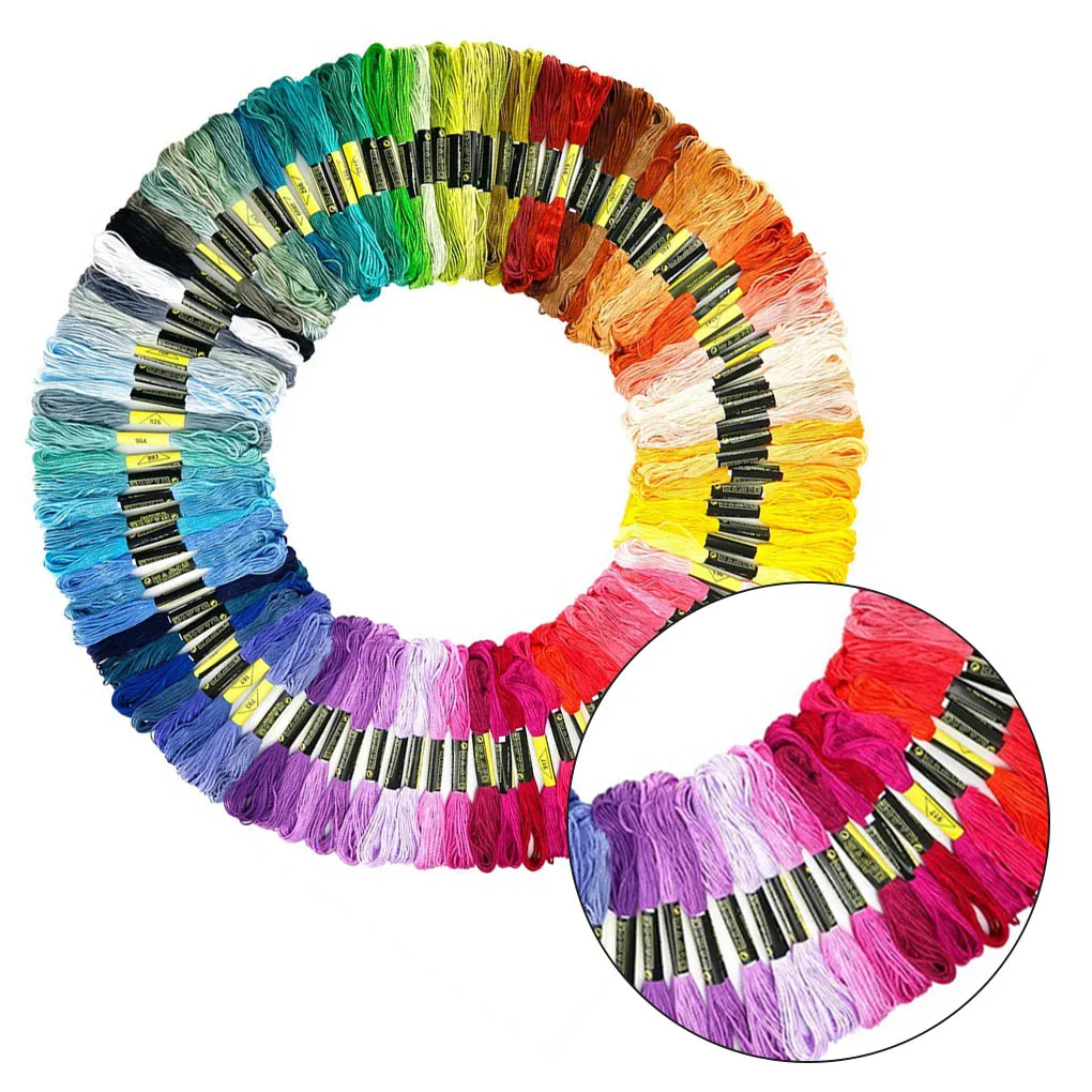 

100 Colors Cross Stitch Crafts Floss Threads Kit Rainbow Color Cotton Embroidery String Bracelet Yarn Set