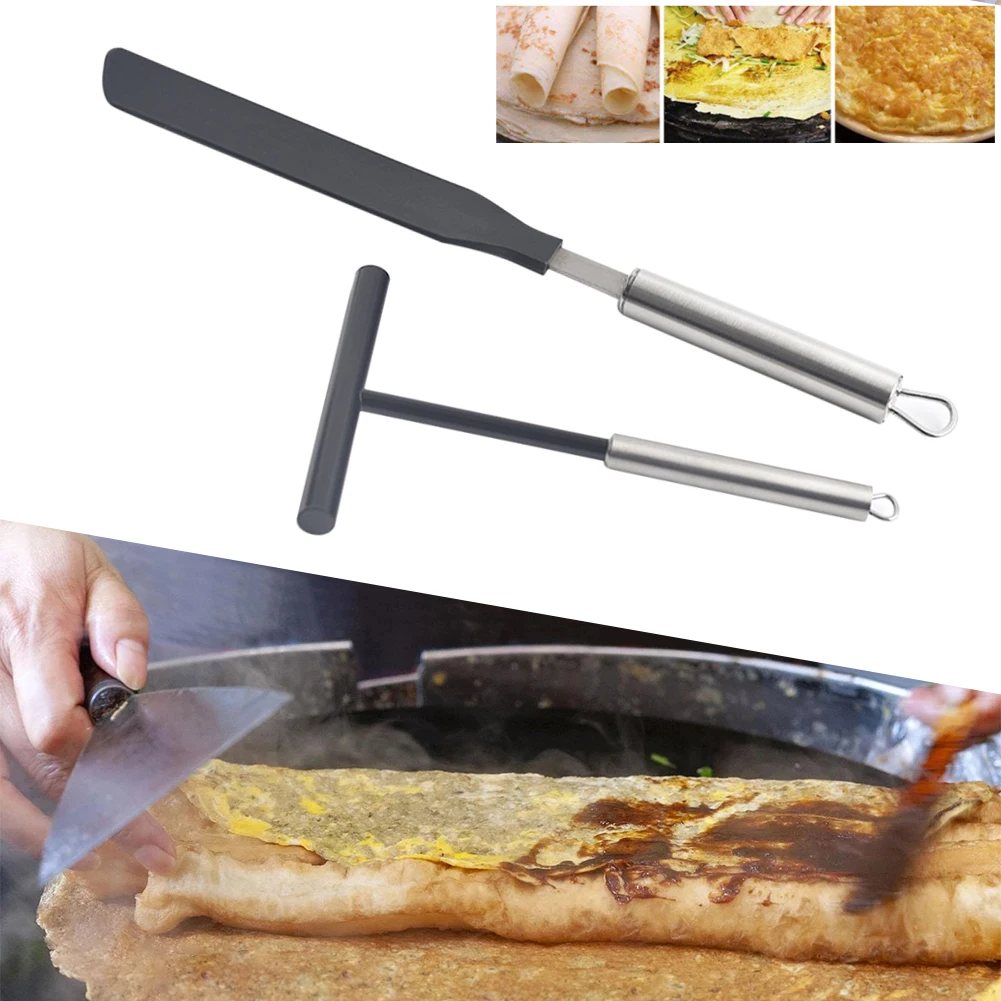 

2Pcs/set Stainless Steel T-Shaped Pancake Utensils Spreader Pancake Like Batter Spreading Tools With Nylon Scraper Pie Tools