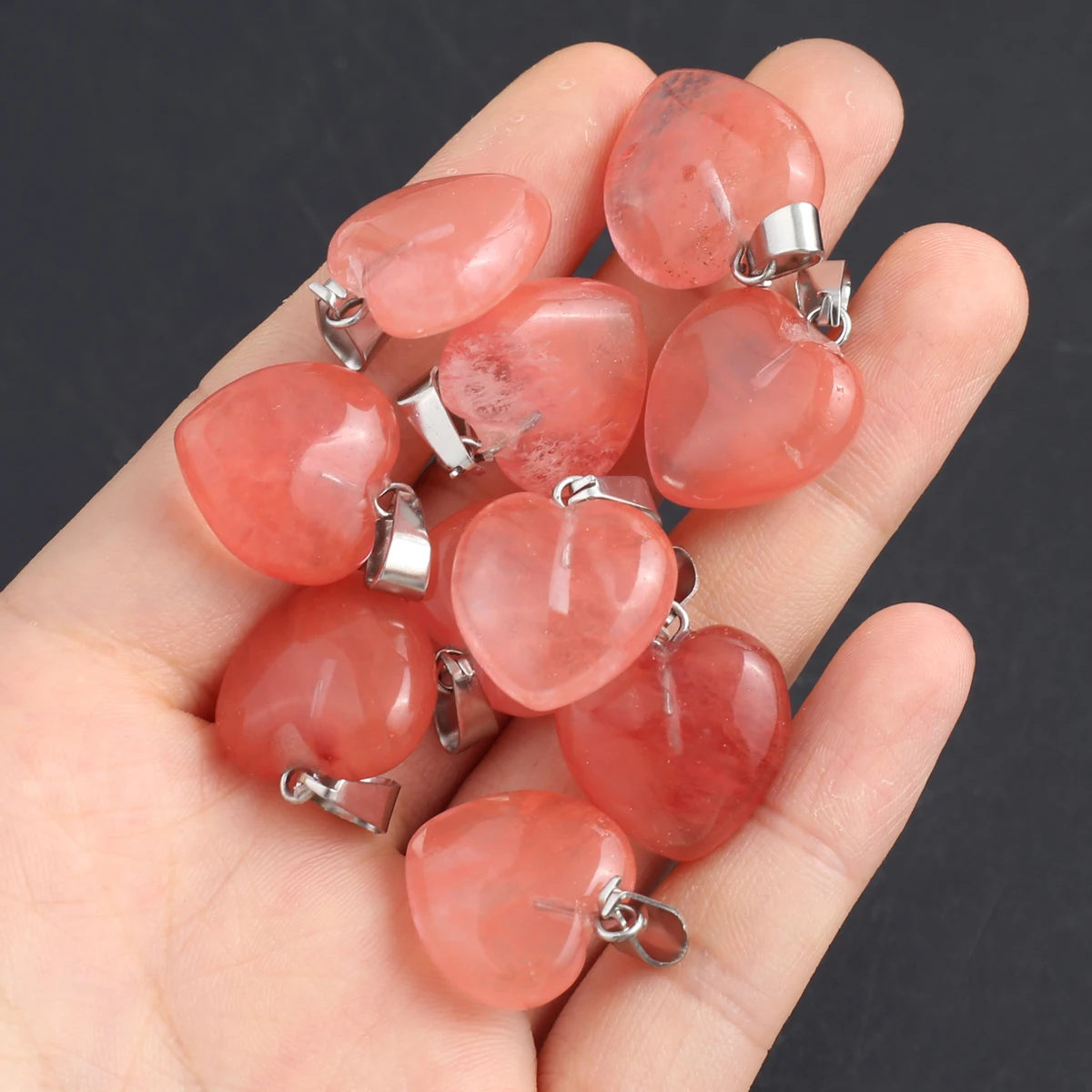 

Strawberry Crystal Heart-shaped Pendant Natural Stone Charms for Jewelry Making DIY Necklace Earring Charms Accessory Wholesale