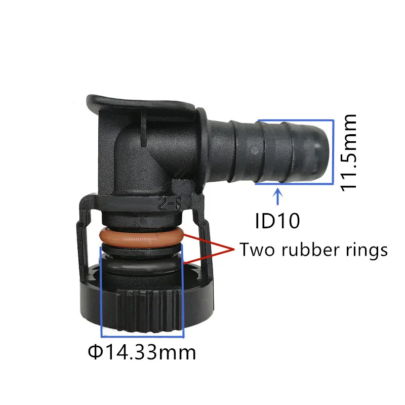 

14 мм-ID10 90 градусов SAE 3/8 фитинги для водопроводных труб, автоматический быстрый разъем топливной линии, пластиковый женский нейлоновый разъем, 2 шт. в партии