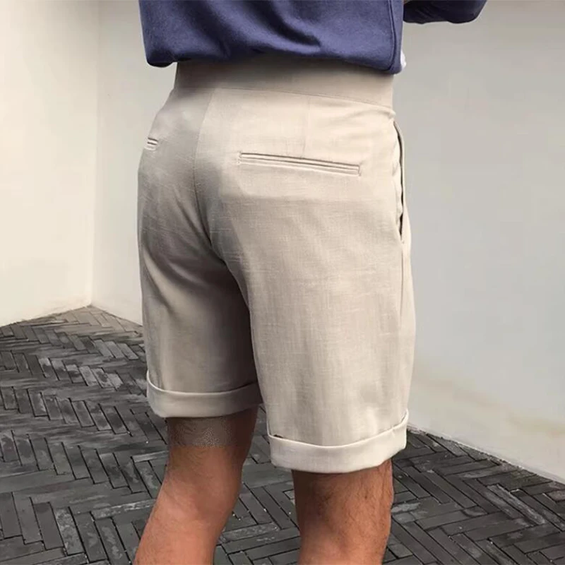 Шорты мужские с завышенной талией винтажные модные однотонные свободные