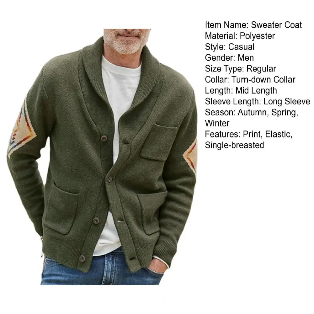 Winter Men's Coat Lapel Buttons Single-breasted Pockets Thicken Warm Jacquard Weave Knitted Cardigan Winter Sweater Jacket