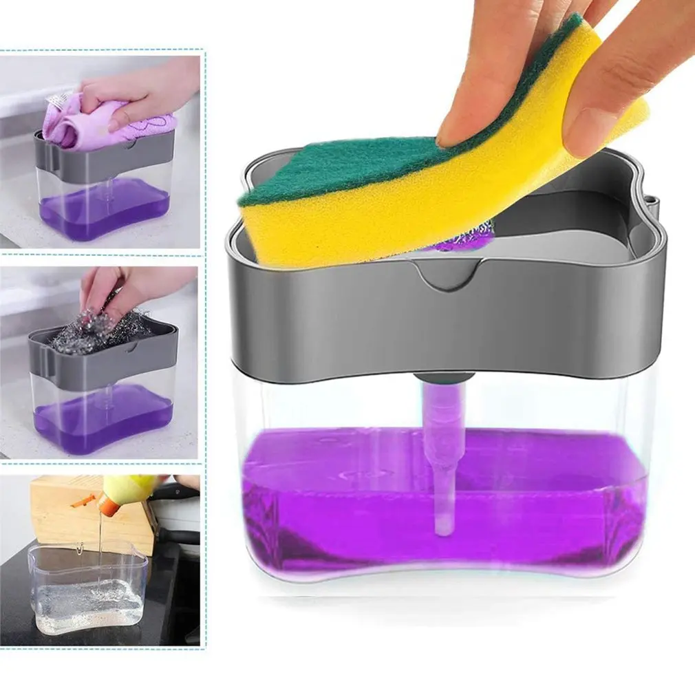 

Kitchen Essentials Dishwashing Brush Pot Artifact Press the Liquid Box Sponge Block with Strong Water Absorption
