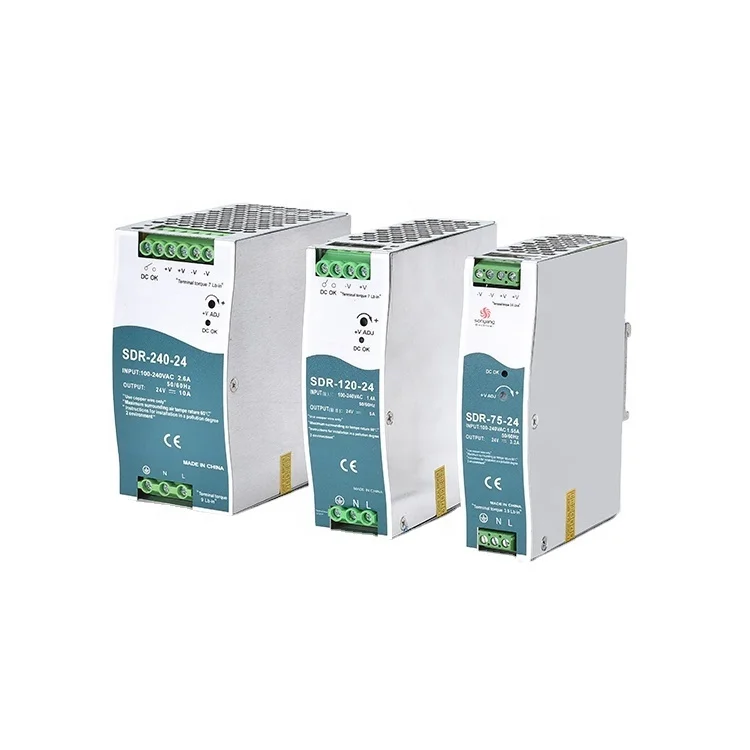 Ultra Fino Trilho Din Montagem Interruptor Fonte de Alimentação Sdr240 12v 24v 75w 120w 240w Controle Industrial Gabinete Sinal Única Saída