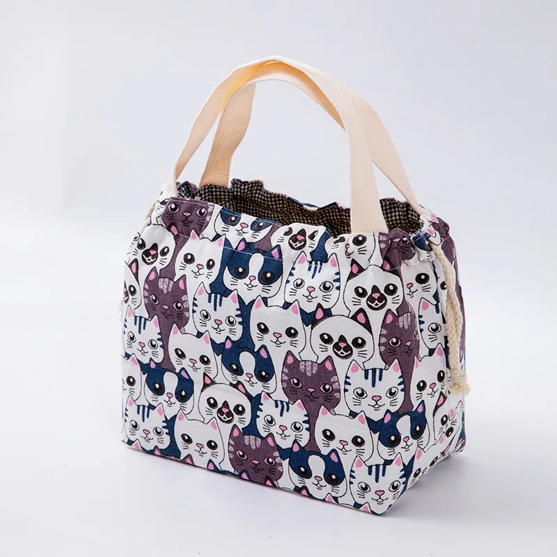 

Lucky Cat Lunch Bag Drawstring Portable Bento Box Pouch Children Storage Box Cooler Bag Tableware Storage Bag Camping Picnic Bag