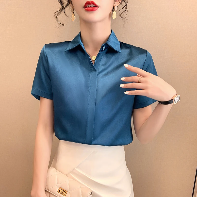 

Office Lady Shirt Women's Short Sleeve 2022 New Korean Slim Casual Blouses Overalls Formal Wear Camisas De Mujer