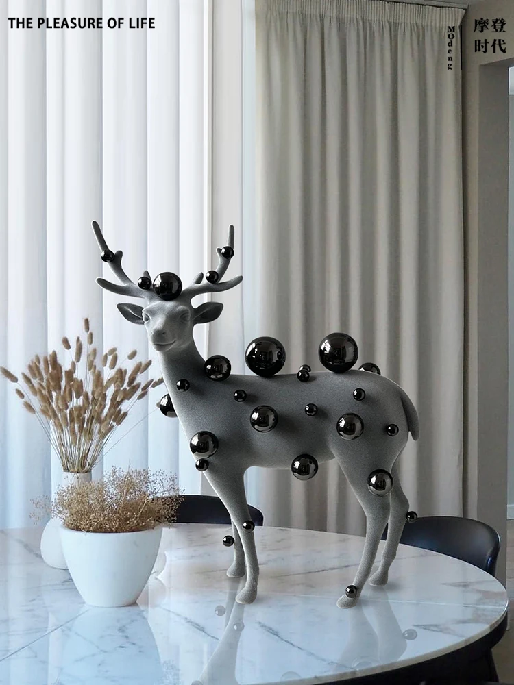 

Modern European model room flocking and ball inlaid Sika deer decorations living room porch hall hotel creative sculpture