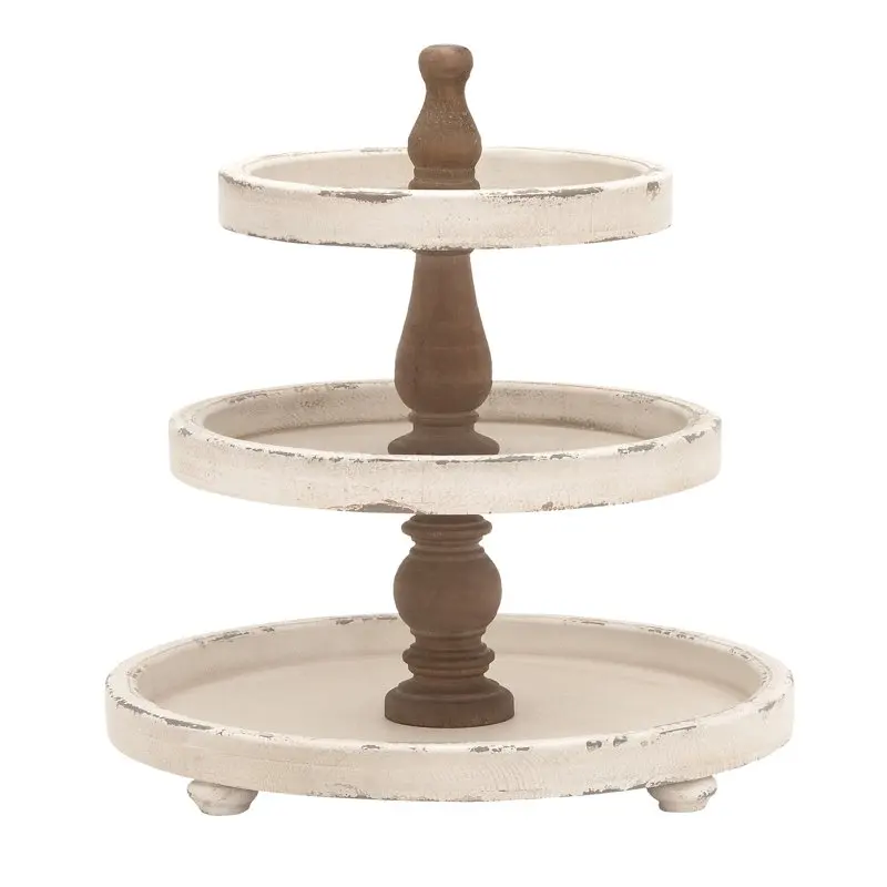

15" x 24" White Wood 3 Tiered Server, 1-Piece