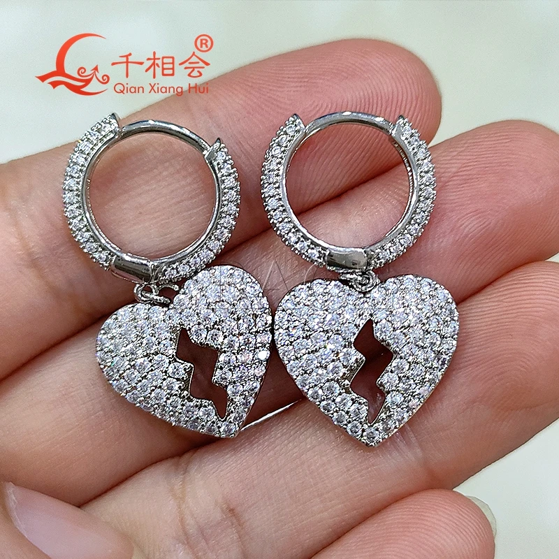 16mm the Broken heart S925 silver  earrings  ear stud melee D vvs  white moissanite stone Earing earrings for jewelry woman gift