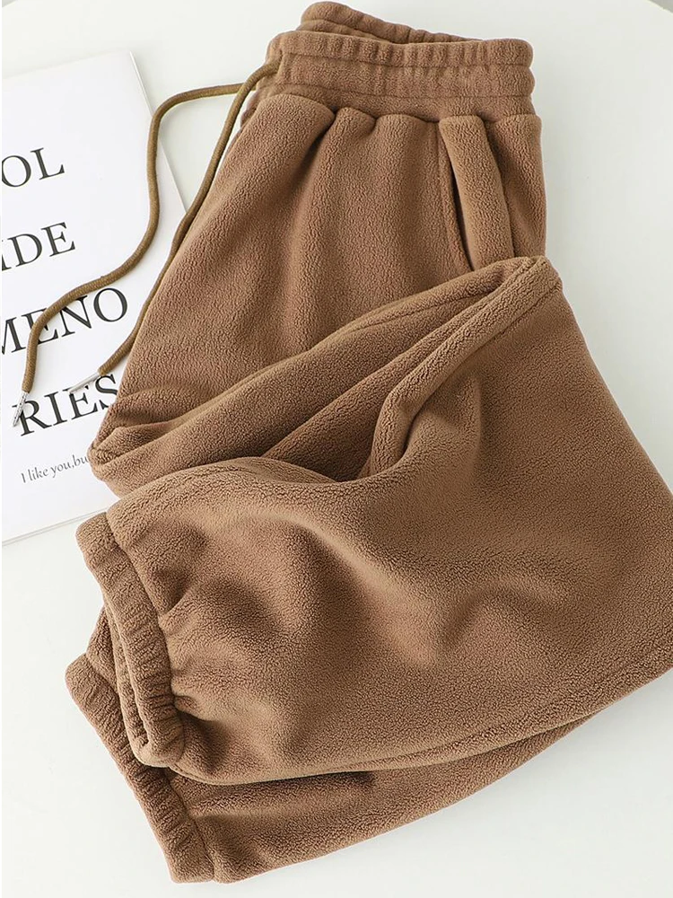 Осень-зима теплые толстые флисовые спортивные брюки женские мягкие штаны с