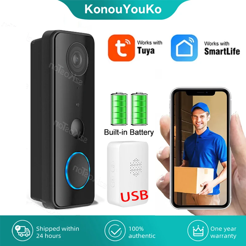 

Tuya Smart WiFi Video Doorbell USB Chime 1080P Camera Intercome Wireless Outdoor Door Bell IP65 Waterproof Security Protection