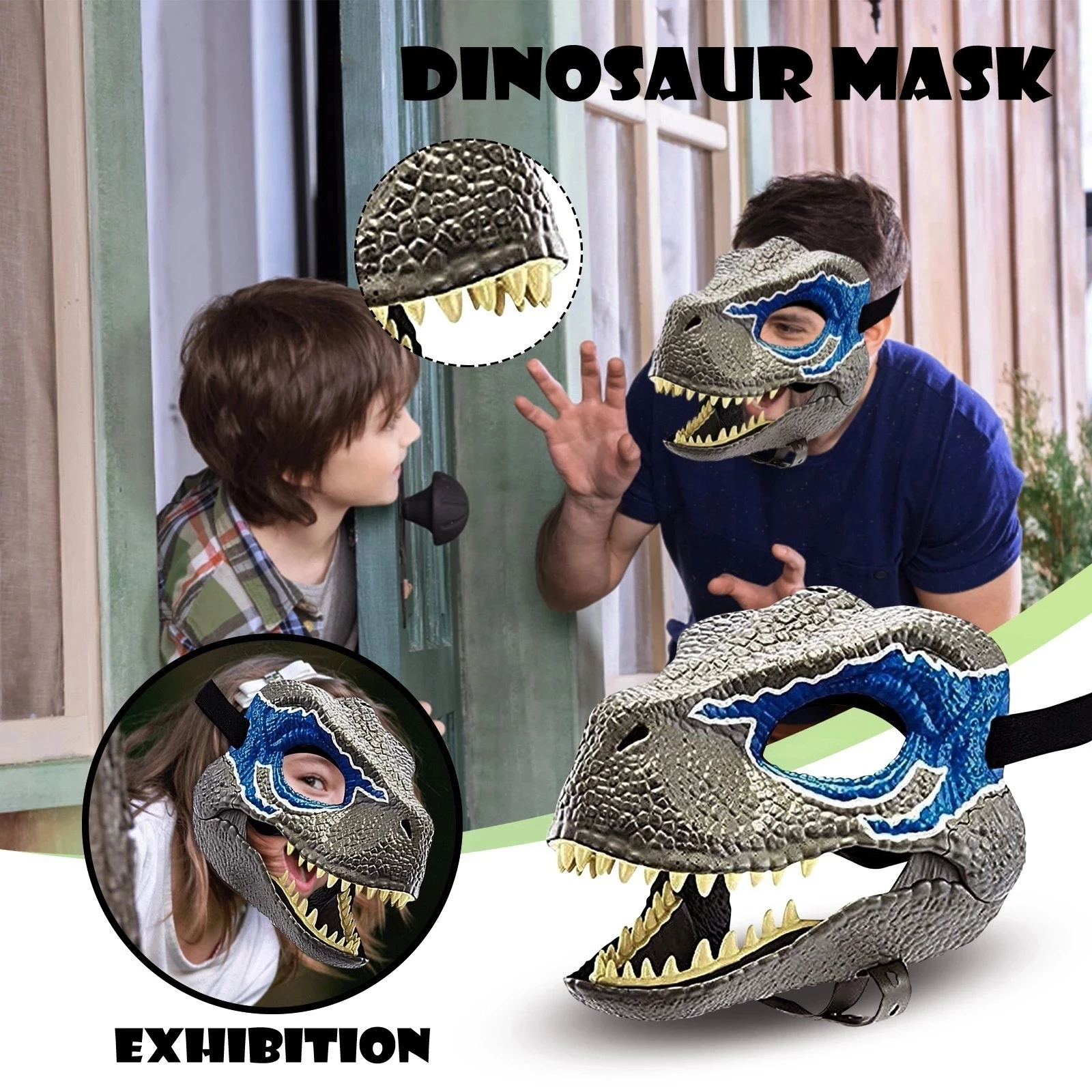 2022 New Dragon Mask Movable Jaw Dino Mask Moving Jaw Dinosaur Decor Mask for Halloween Party Cosplay Mask Decoration Funny Toy