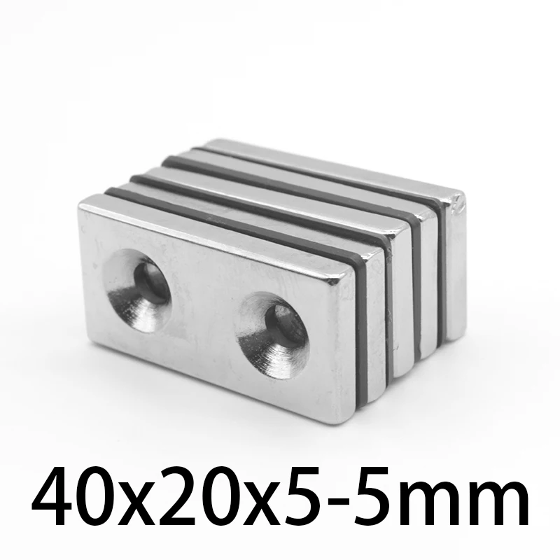 

1/2/5/10/15PCS 40x20x5-5 Block Strong Rare Earth Magnets Countersunk Hole 5mm 40*20*5-5 Permanent NdFeB Magnet 40x20x5-5mm