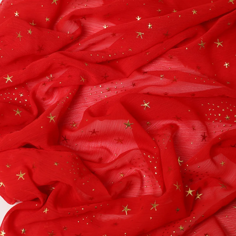 3/5/10m Lightweight Stars Pattern Bronzed Crepe Chiffon Fabric Cloth Material for Sewing Dress Blue White Pink Red By the Meter - купить по