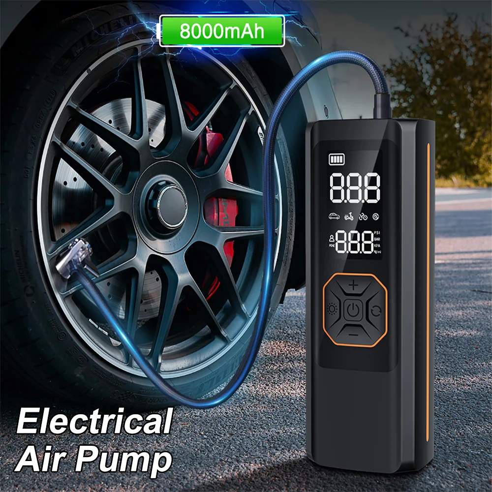 8000mAh Air Pump 12V Portable Electric Inflator With LCD Dual Screen 4 Smart Modes Car Tire Compressor for Motor E-Bikes Car