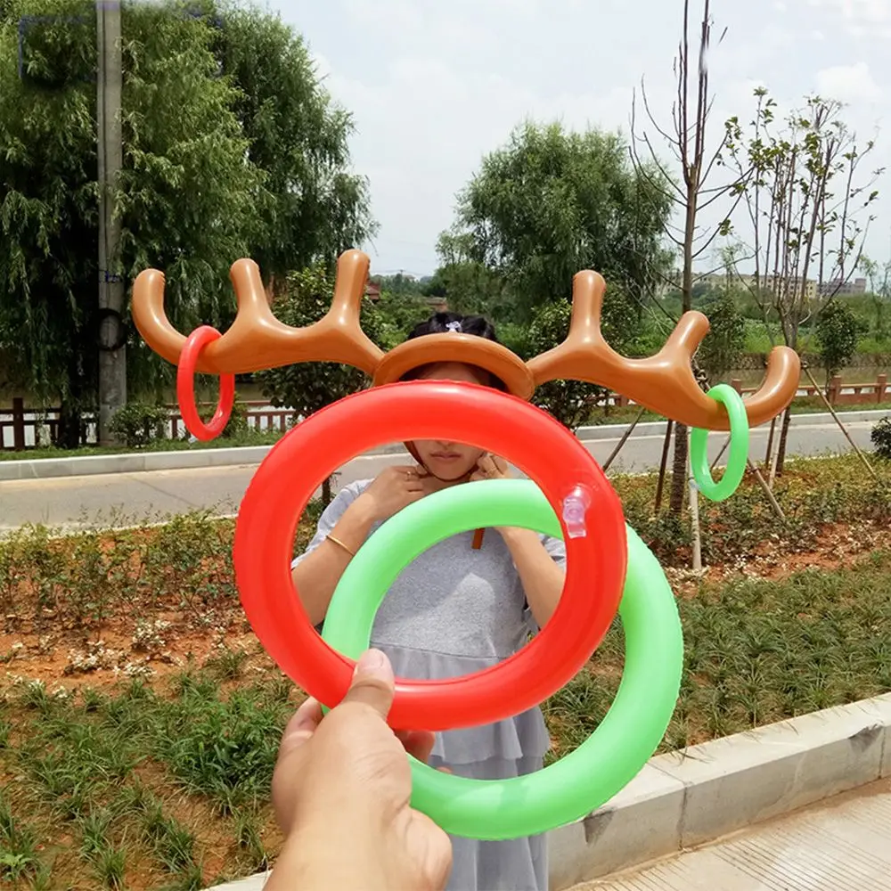 Outdoor Activity Home Ornament Xmas Kids Gift Christmas Game Santa Funny Reindeer Inflatable Toys Ring Toss Antler Hat