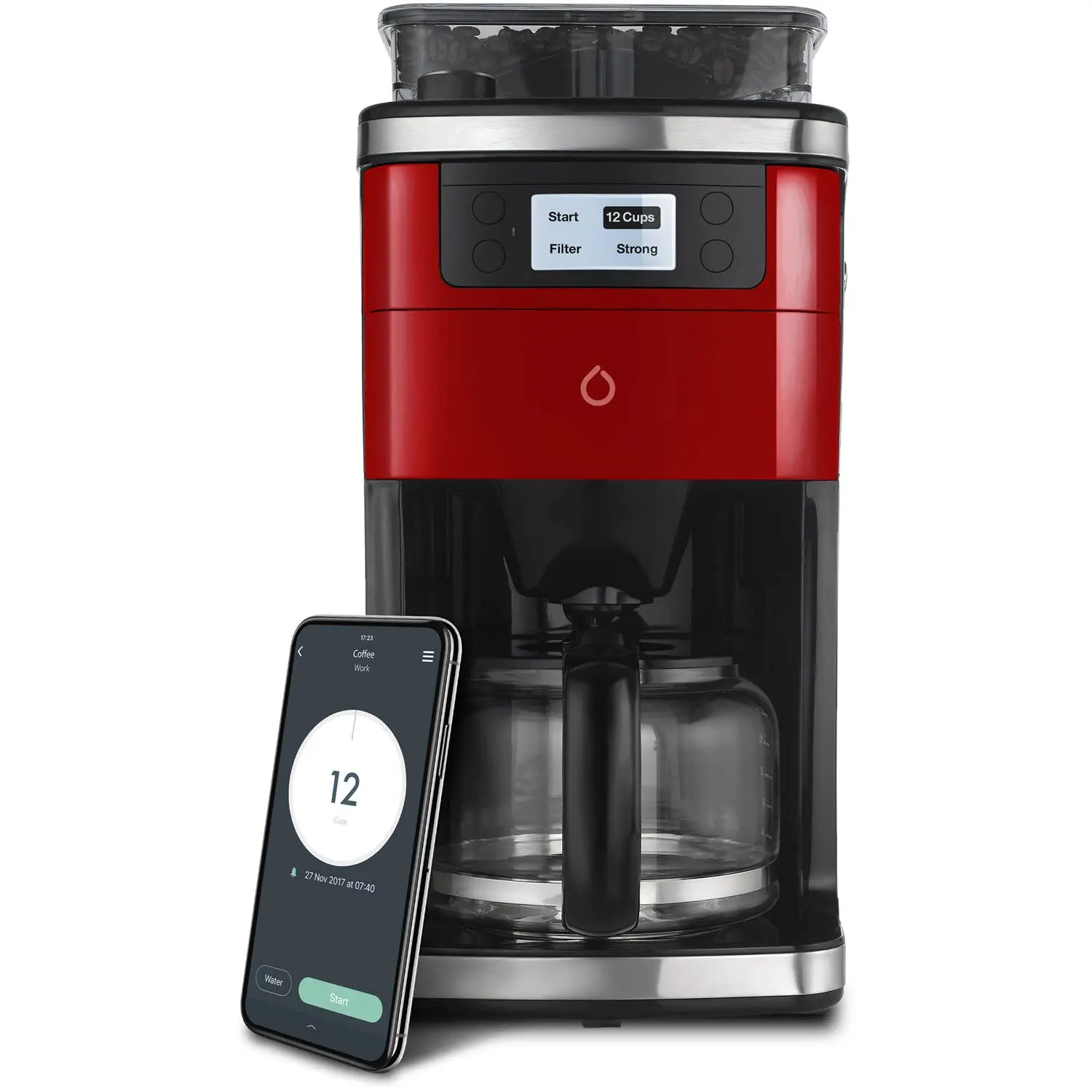 

Smarter Smart iCoffee Brew Coffee Maker in Red with Built-in Grinder App for Customized Coffee On Demand