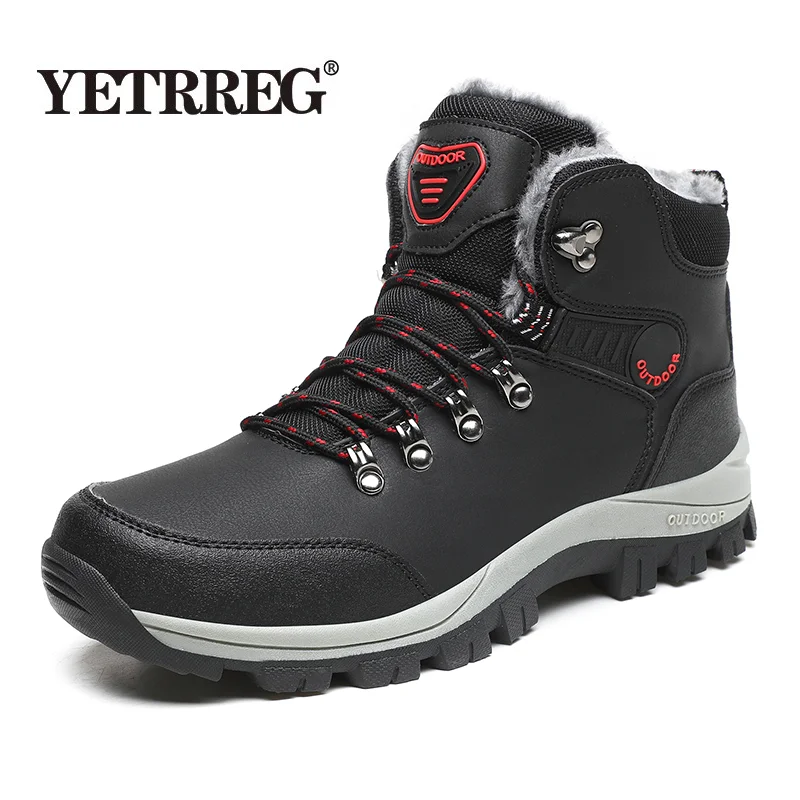 

Brand Winter Men Boots Waterproof Leather Sneakers Snow Boots Outdoor Male Hiking Boots Work Shoes High Top Non-slip Ankle Boots