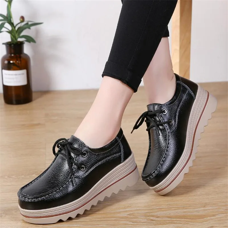 

Autumn Women Flat Platform Loafers Ladies Shoes Genuine Leather Casual Shoes Woman Flats Moccasins Creepers Zapatos De Mujer