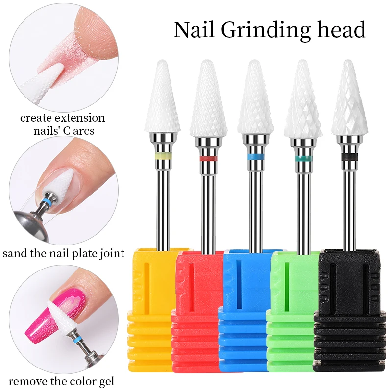 Ceramic Milling Cutter Nail Drill Bit Manicure Electric Pink Blue Red Nail Files Grinding Bits Mills Cutter Burr Nails Accesori images - 6