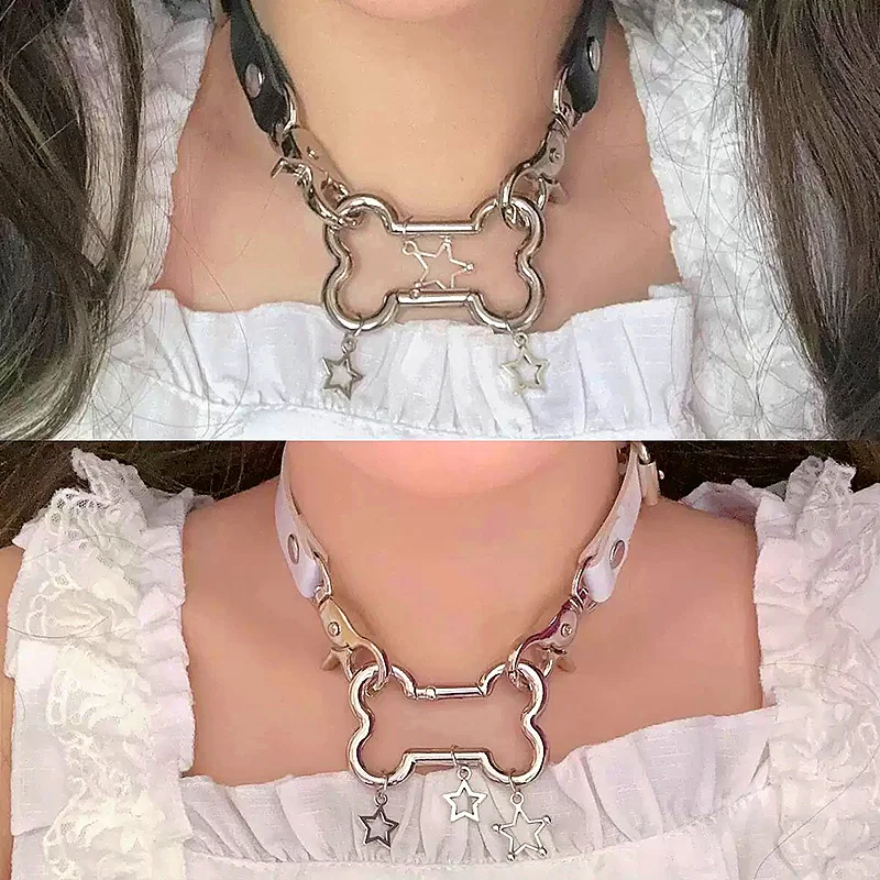 

1PC Y2k Choker Women Bone Punk Pentagram Jewelry Hollow Star Leather Cool Collar Fashion Accessories