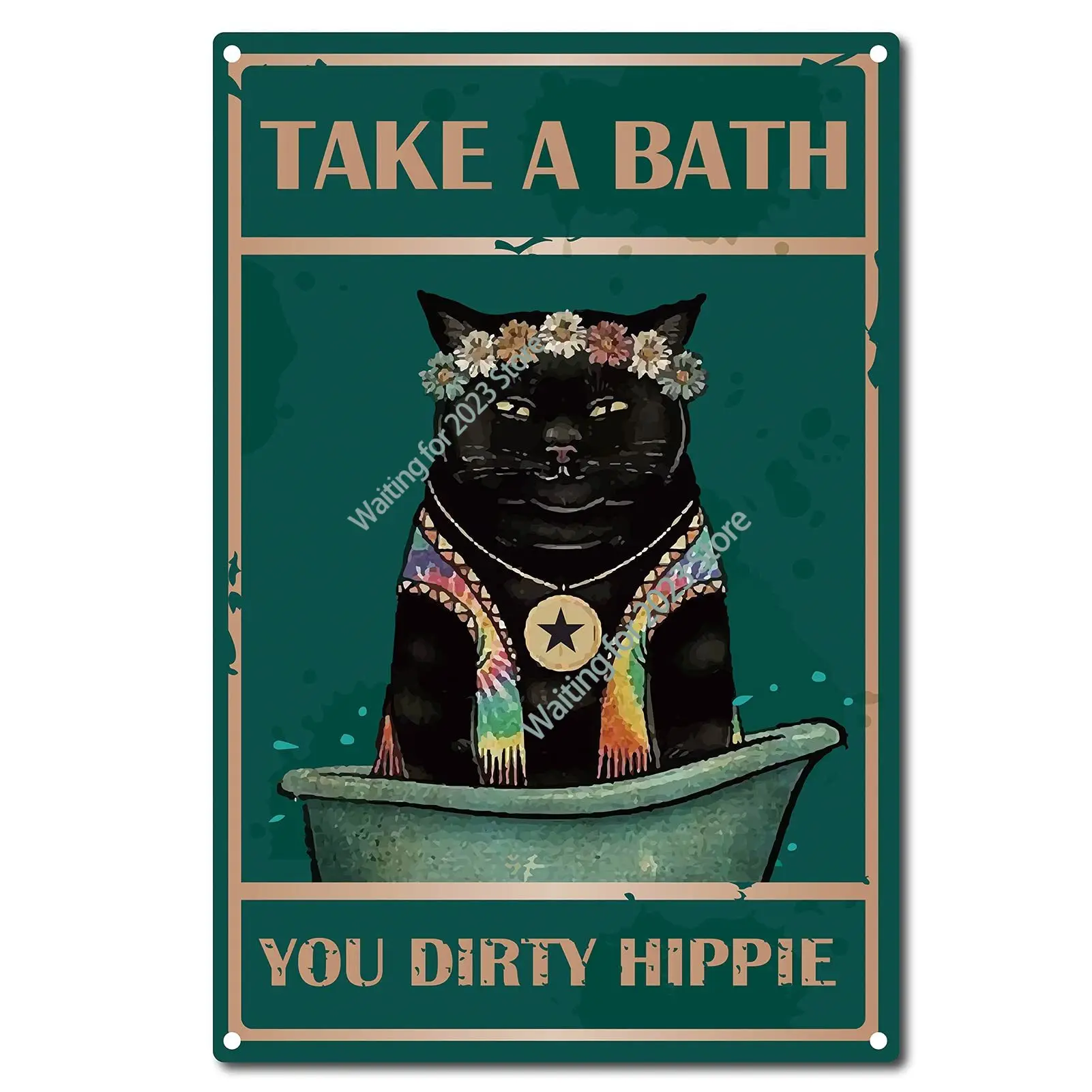 

Funny Black Cat Wash Your Paws Metal Tin Sign Bathroom Quote Vintage Sign for Bathroom Kitchen Cafe Wall Decor, 8 x 12 Inch