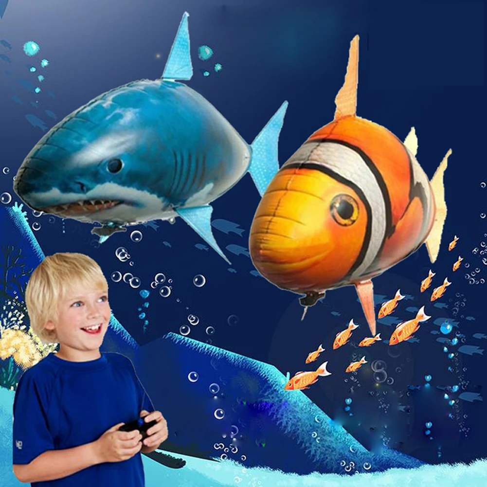 التحكم عن بعد القرش اللعب الهواء السباحة الأسماك RC الحيوان الأشعة تحت الحمراء يطير بالون سمكة المهرج لعبة للأطفال هدية الكريسماس الديكور