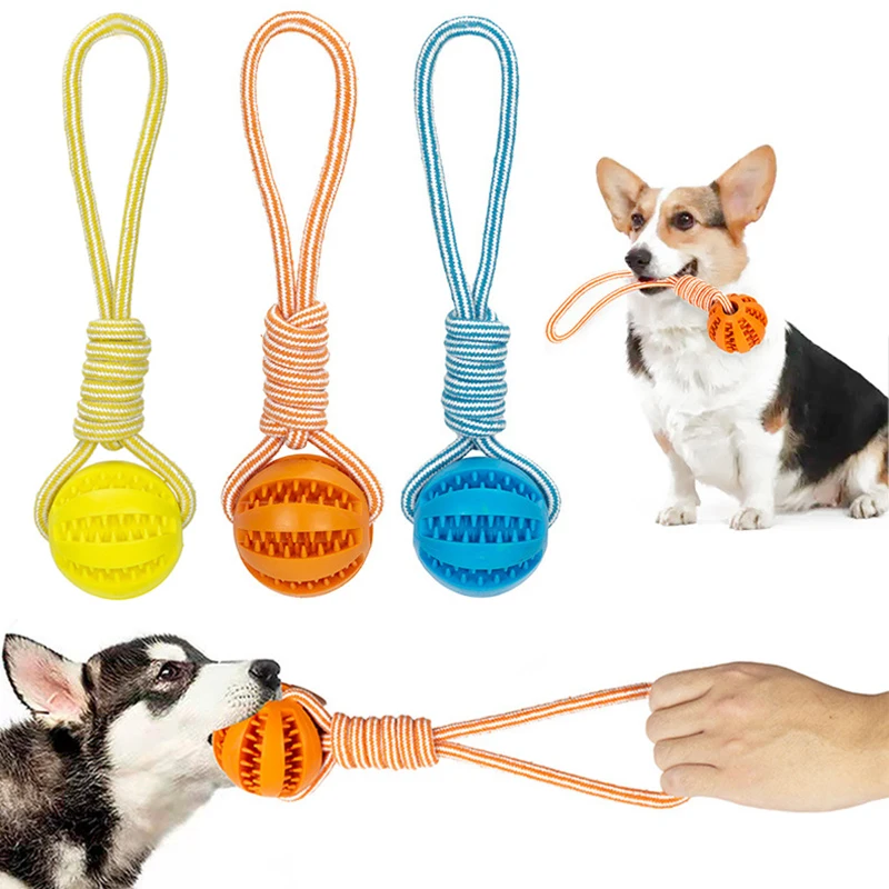 

Dog Interactive Toys Rubber Leaking Balls Hemp Rope Bite Resistant Toys for Small Dogs Tooth Cleaning Molar Toy Pet Accessories