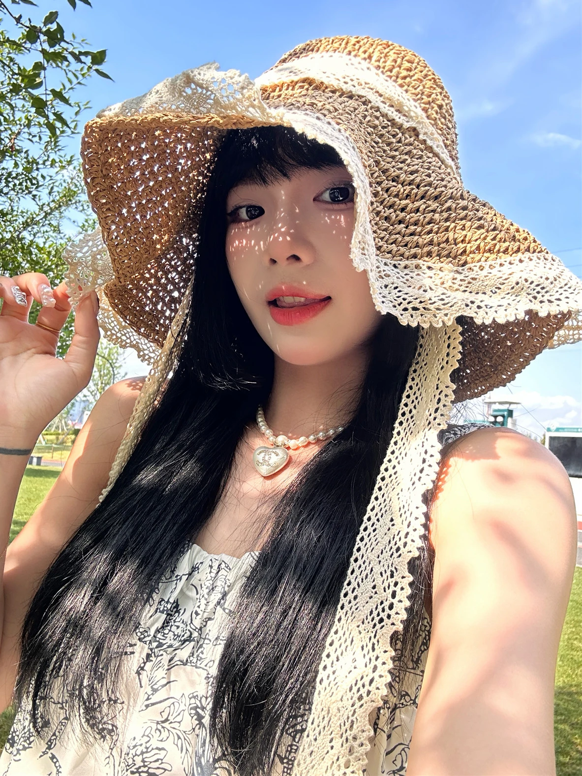 Шляпа женская Соломенная с кружевным ремешком солнцезащитный козырек от солнца