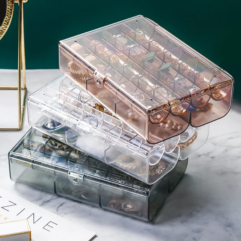 

12/30 Grids Double Layer Jewelry Box Waterproof Earring Necklace Storage Organizer Plastic Portable Compartment Container Case
