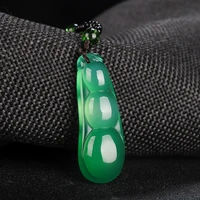 natural green chalcedony hand carved string bean pendant fashion boutique jewelry men and women agate bean necklace gift