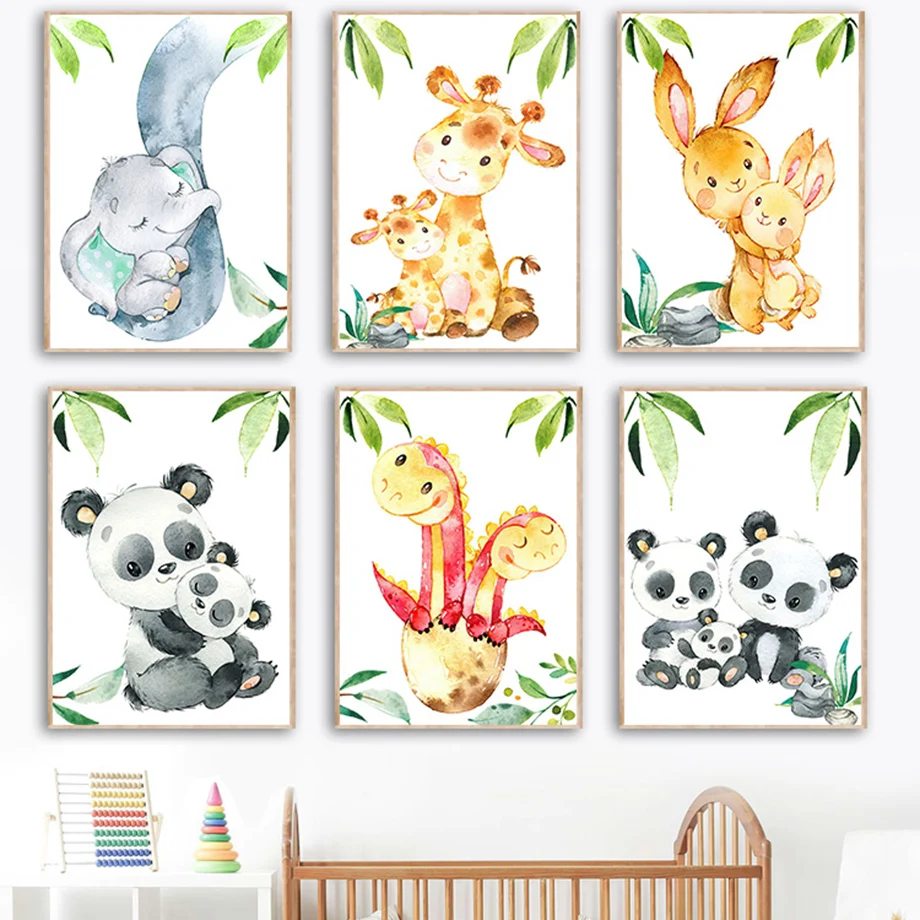 

Милый слон, жираф, кролик, динозавр, панда, детская Картина на холсте, скандинавские постеры и принты, настенные картины, декор для детской комнаты