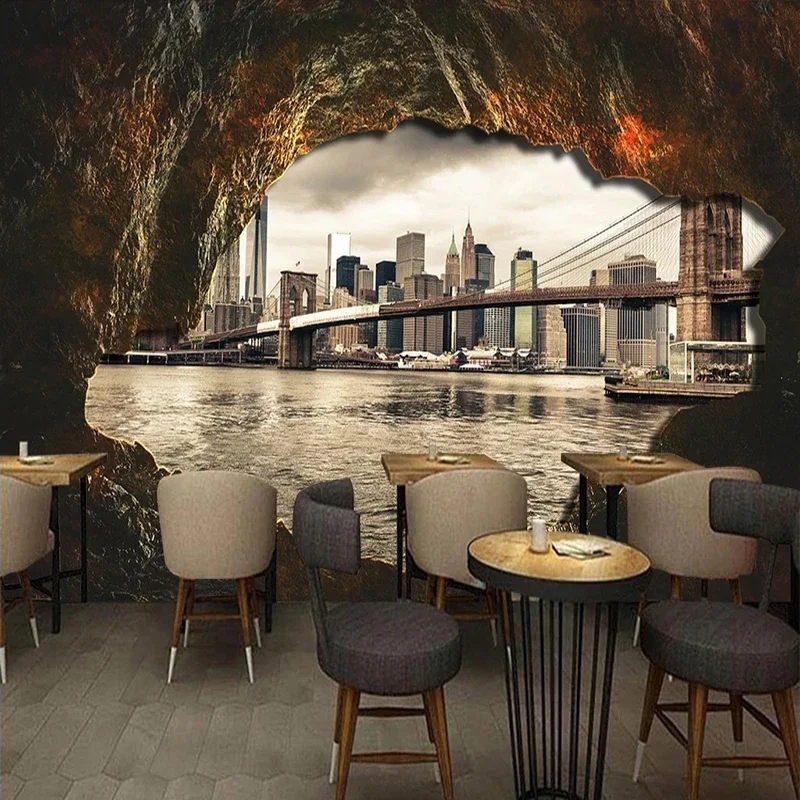 

Customize Any Size Mural Wallpaper 3D Cave Stone City Architecture 3D Wall Cloth Restaurant Cafe Bedroom Waterproof Decor Fresco
