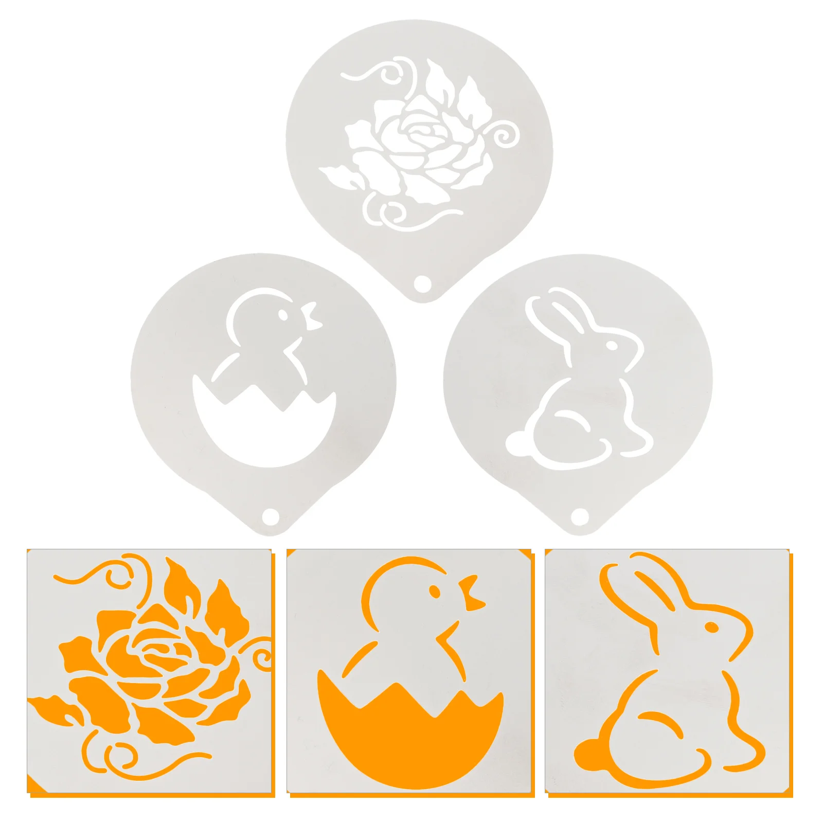 

3pcs Coffee Stencils Stainless Steel Bunny Pattern Latte Painting Mold Cappuccino Template for Coffee Shop