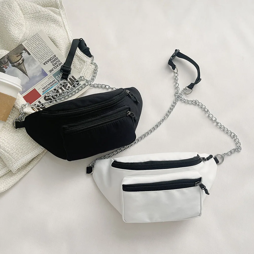 

Women Chest Bags Chain Waist Bag Solid Fanny Pack Hip Hop Casual Sport Purse Fashionable Nylon Fanny Packs for Travel