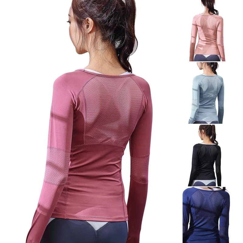 

Women Yoga T-shirts Solid Color Sport Wear Tops Long Sleeve Running Shirts Sexy Quick Drying Fitness Gym Fitness Shirts