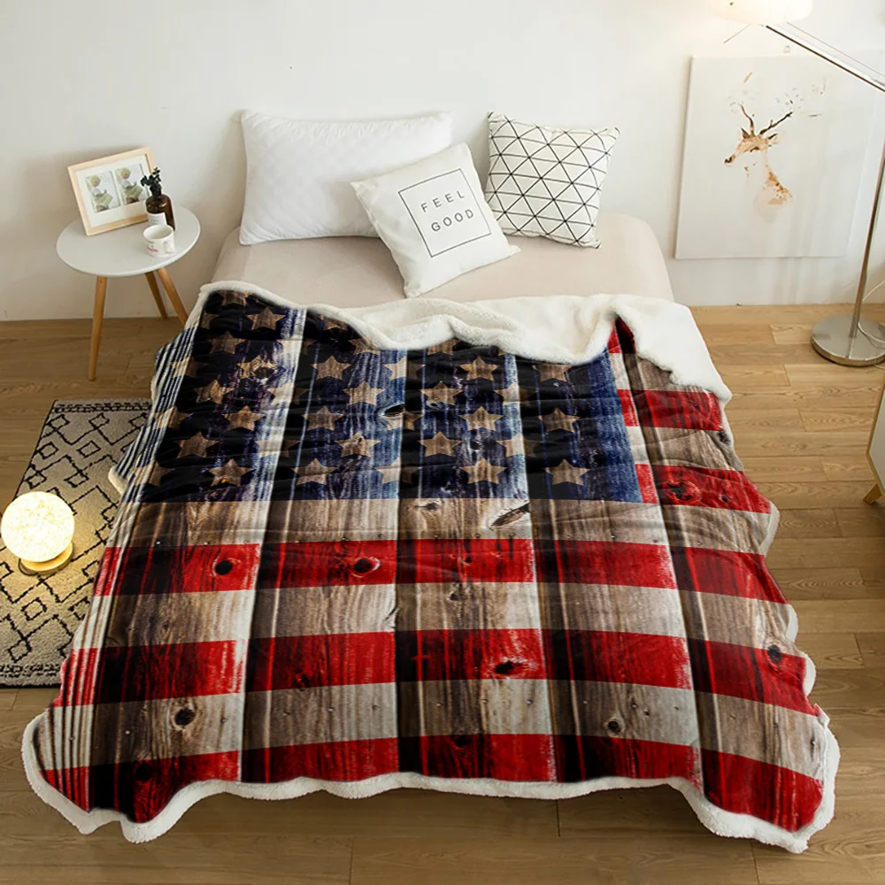 

Деревянное зимнее шерстяное плюшевое одеяло с флагом США, толстое Флисовое одеяло для путешествий, офиса, дивана, кровати, покрывало