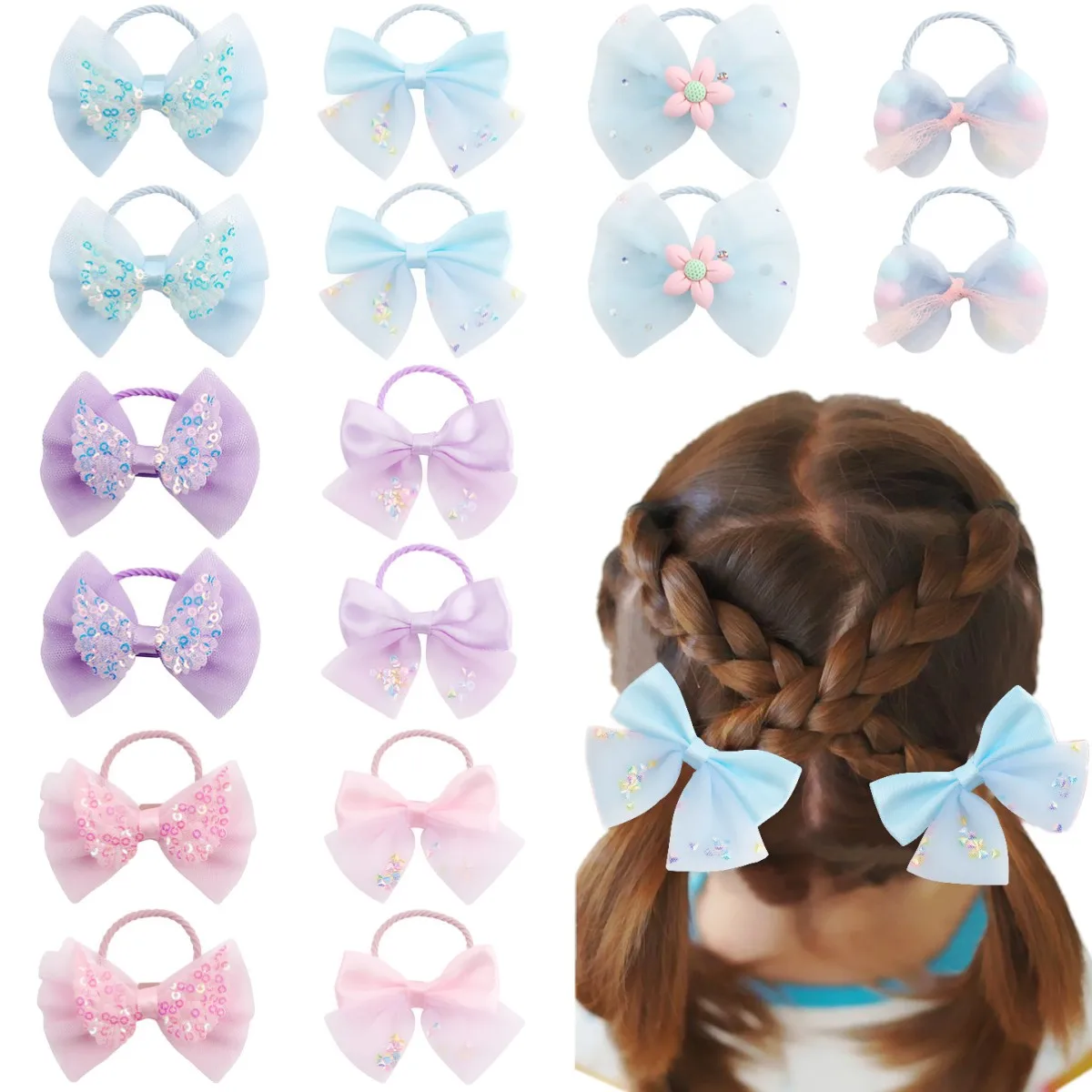 2 шт./компл. блестящая женская лента для волос с бантом эластичные резинки