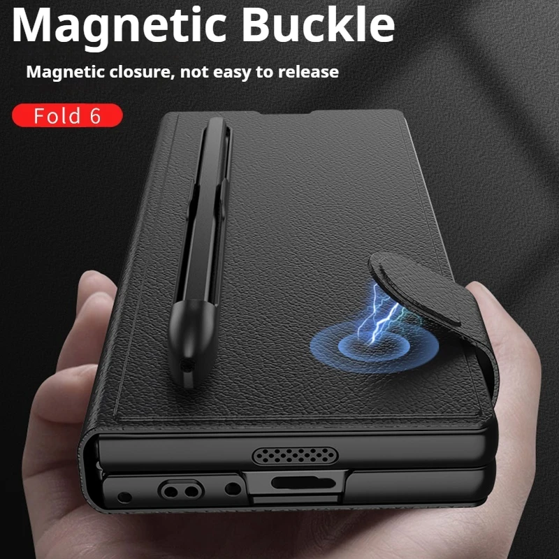 Роскошный кожаный флип-чехол для Samsung Galaxy Z Fold 6 со слотом ручки стеклянная защита
