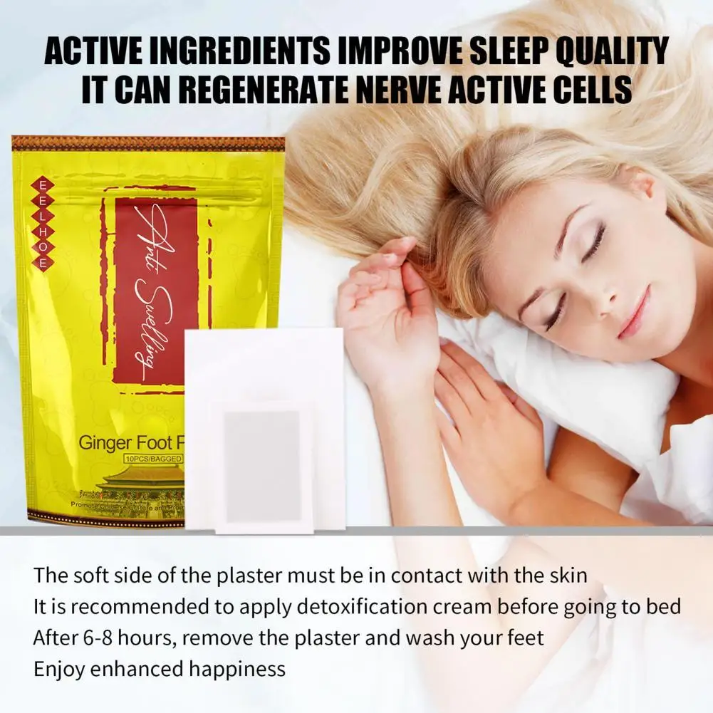 

10Pcs Foot Plasters Pad Mini Improve Sleep Quality Easy to Absorb Ginger Foot Care Patch Feet Plaster for Unisex