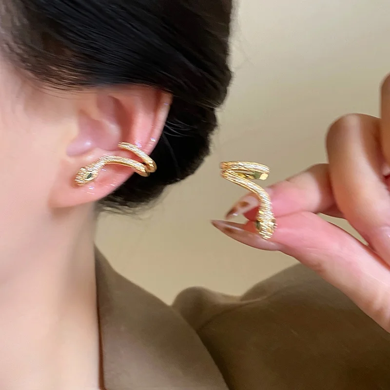 Golden Snake Zircon Stud Earrings Women Autumn and Winter Design High-End 2024 New Personali All-matching Ea...