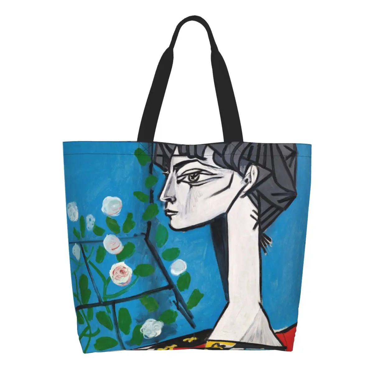 

Custom Pablo Picasso Shopping Canvas Bags Women Recycling Big Capacity Groceries Jacqueline with Flowers Tote Shopper Bags