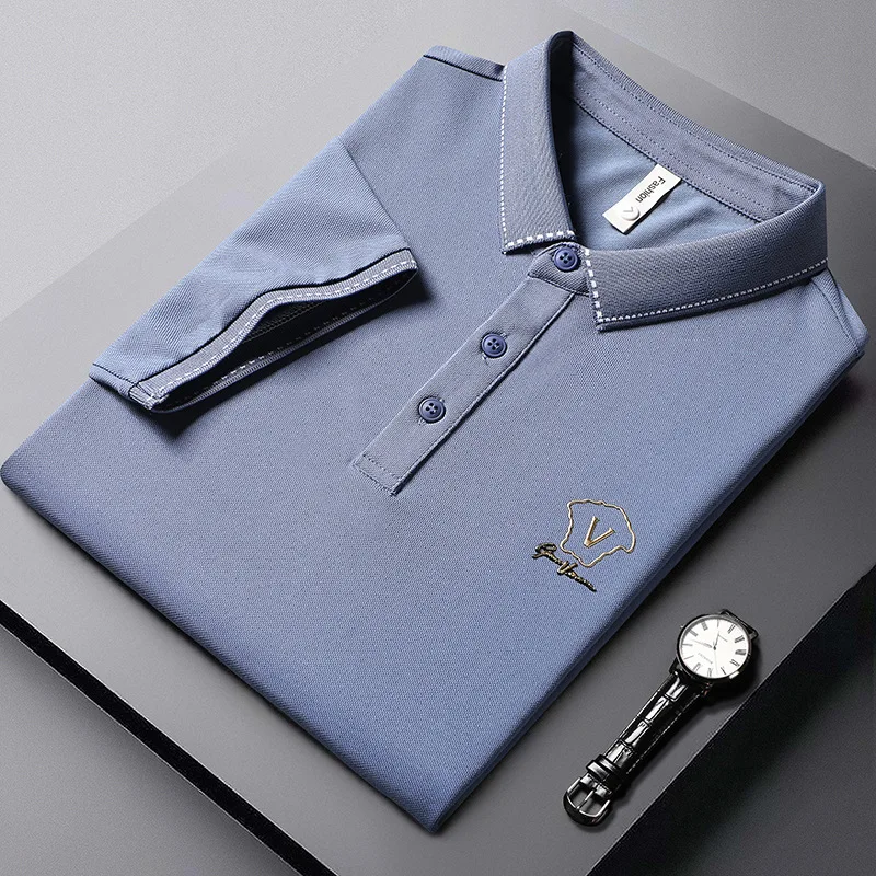 

Mercerized cotton bead solid color short-sleeved polo shirt Men's summer lapel short-sleeved men's business polo shirt Work