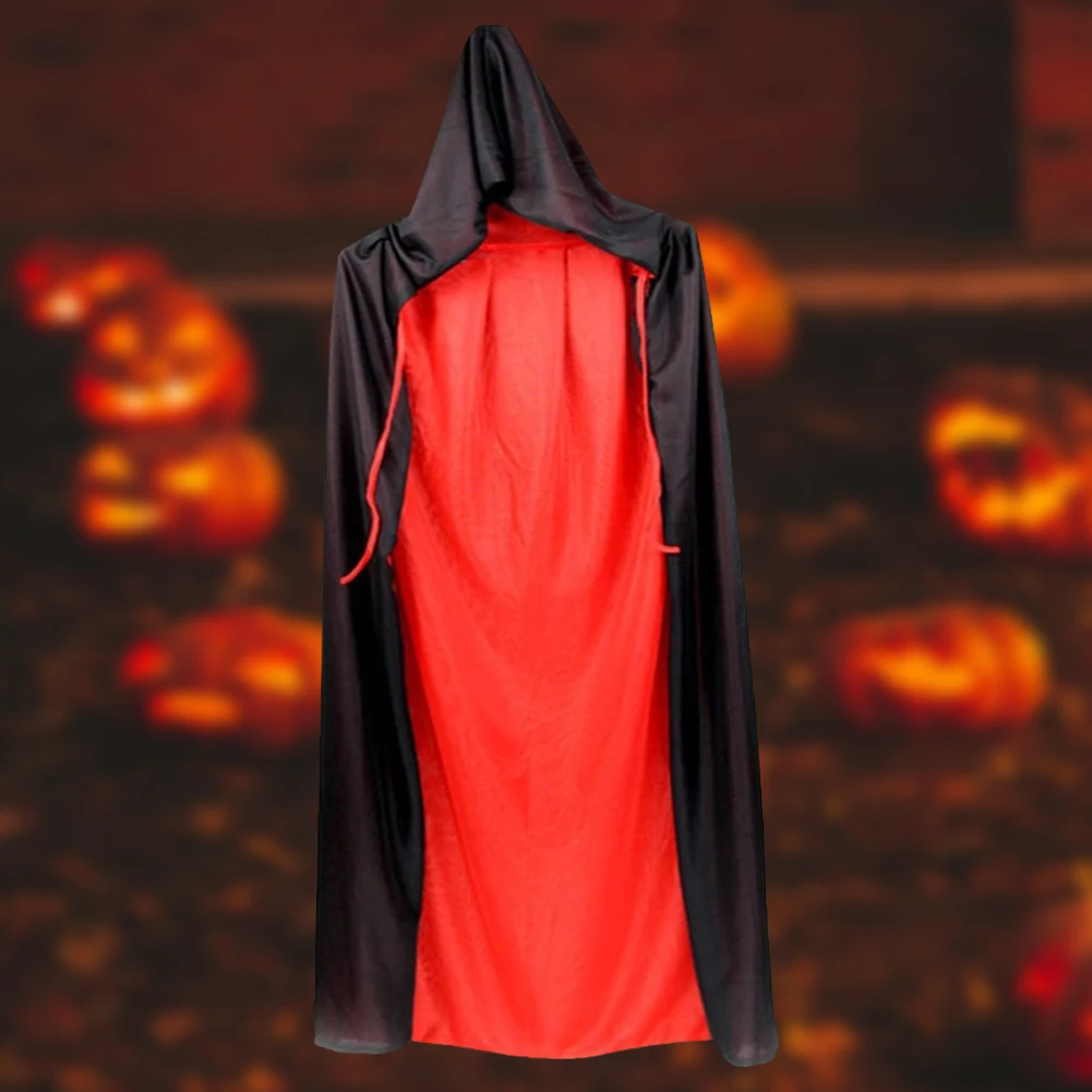 

Halloween Cosplay Costume with Long Hooded Red Black Robe Witch Grim Reaper Medieval Dress for Kids Adult Party