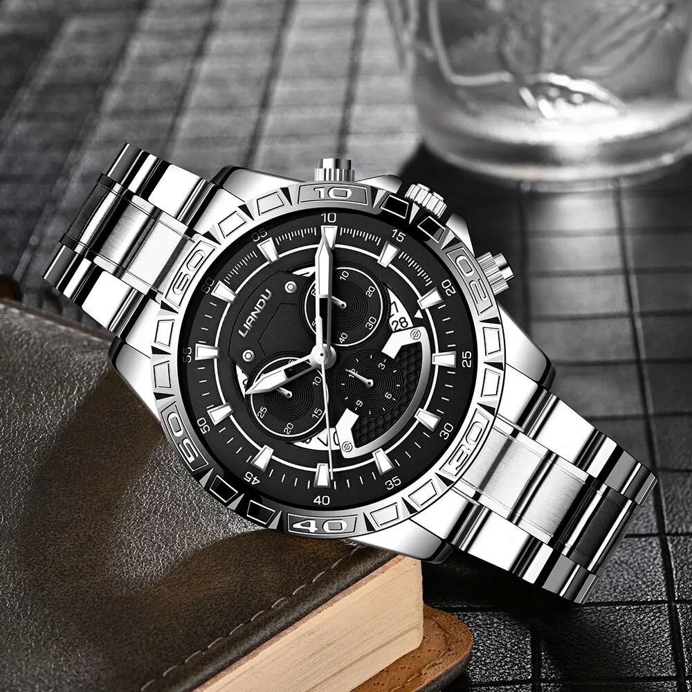 Men Fashion Quartz Watch Date Clock Sport Watches Mens Stainless Steel Strap Wristwatch Relogio Masculin 4