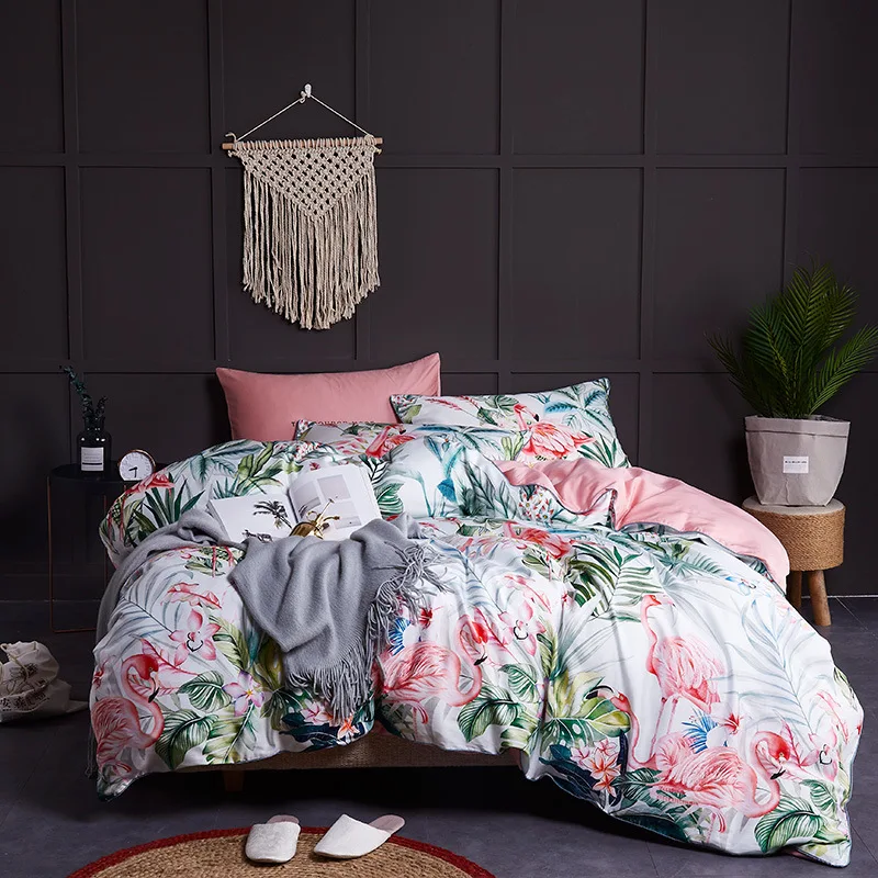 

Pure Cotton Bedding Sets 200x230cm Digital Printing Quilt Cover Yellow Bird Duvet Cover Green Flat Bedsheet Useful Home Textile
