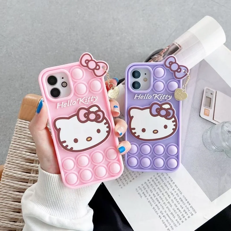 

Hello Kitty Soft Cover for iPhone13 12 11 Pro Max Mini X XS MAX XR 7 8P 3D Cartoon Ball Bow Decoration Shockproof Back Cover
