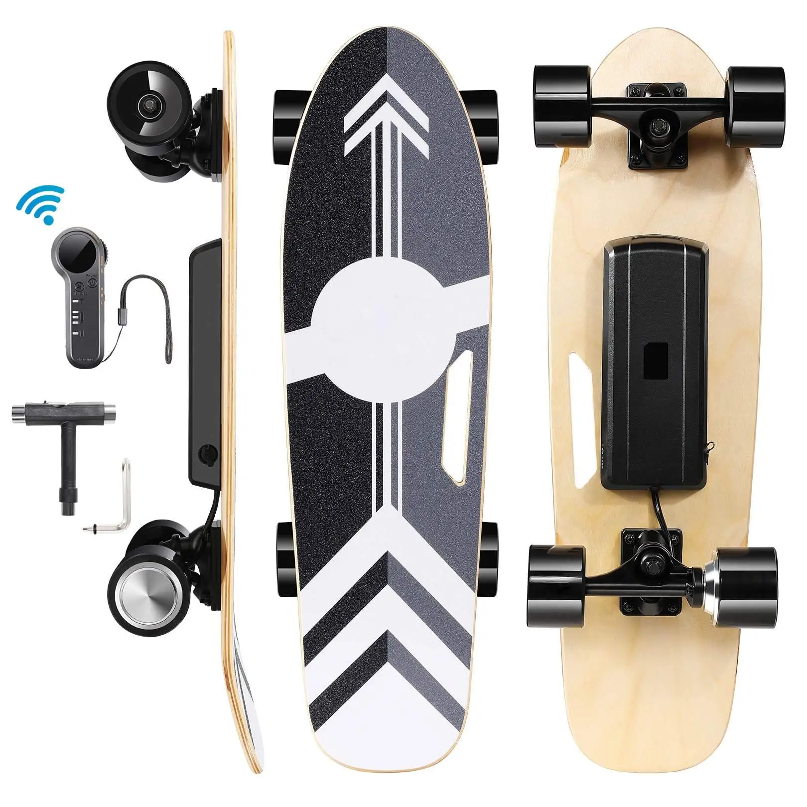 27.5x8.7x5.5inch 3-Speed Electric Skateboard Lithium Battery Powered with Remote Controller 29.4V 2000mah Lithium Battery