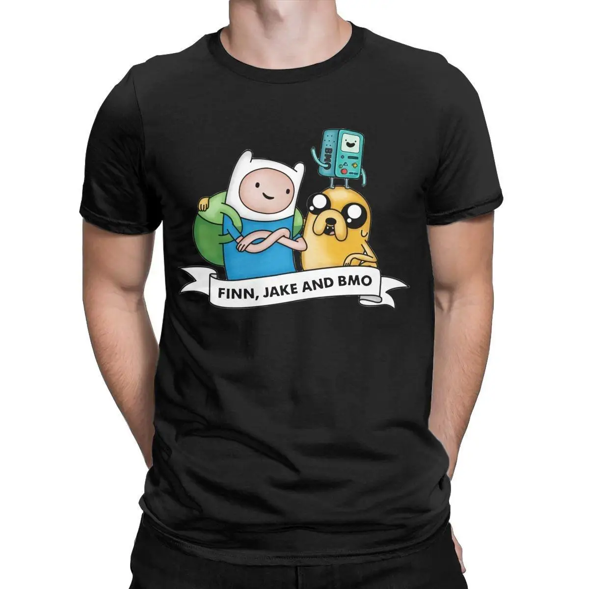 Men's Adventure Time Finn Jake And BMO T Shirts Cotton Tops Funny Short Sleeve Round Neck Tee Shirt Classic T-Shirts