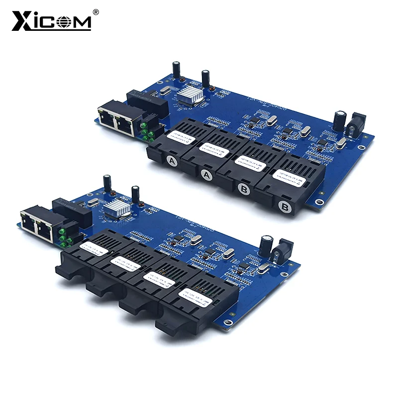 

Gigabit Fiber Optic Media Converter SC 100/1000M PCBA Board Singlemode 4 Fiber 2 RJ45 Ethernet Switch Transceiver Simplex/Duplex